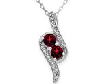 7/10 Carat (ctw) Natural Garnet Two Stone Drop Pendant Necklace in 14K White Gold with Chain